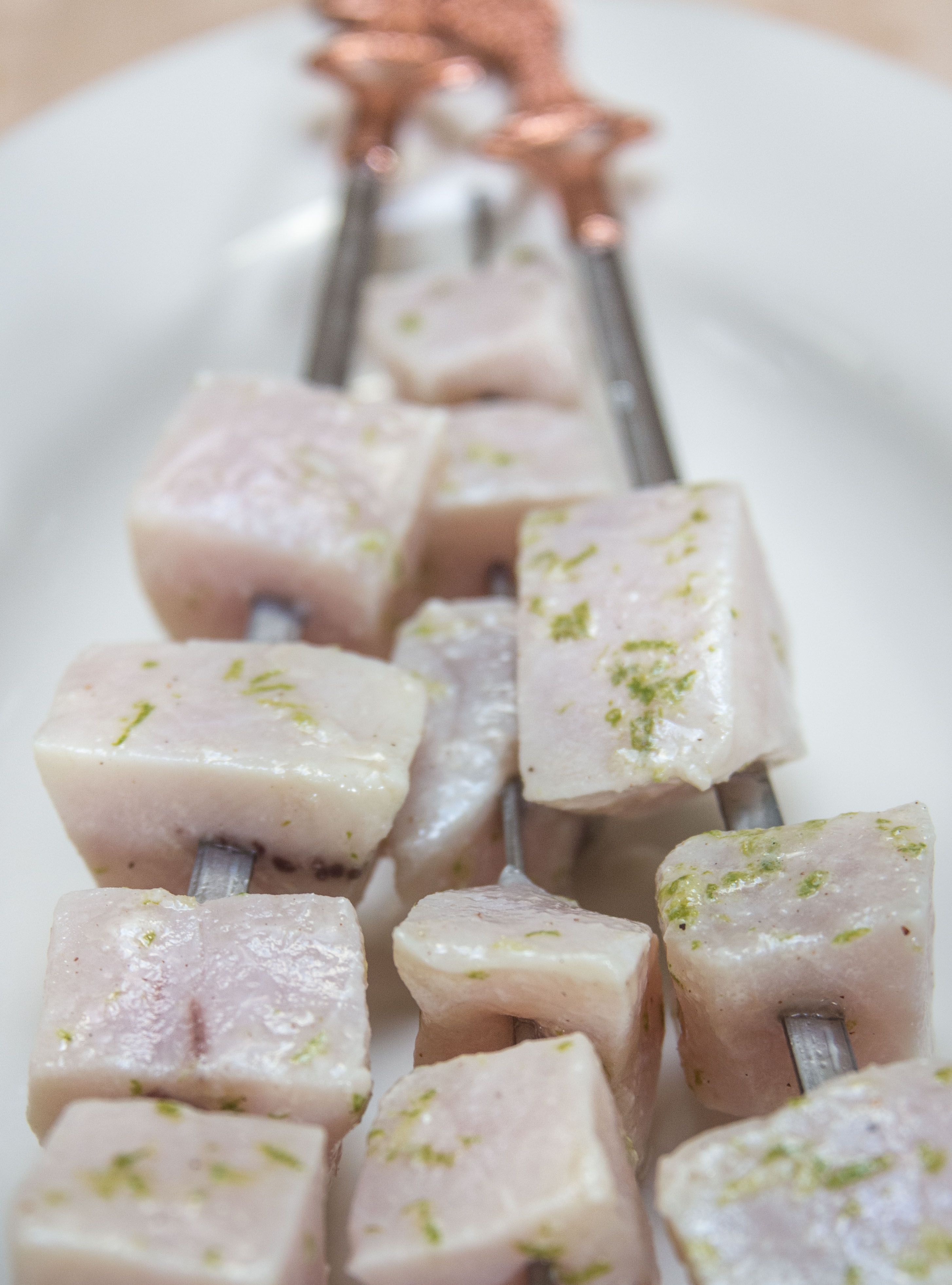 uncooked lime-marinated swordfish kebabs