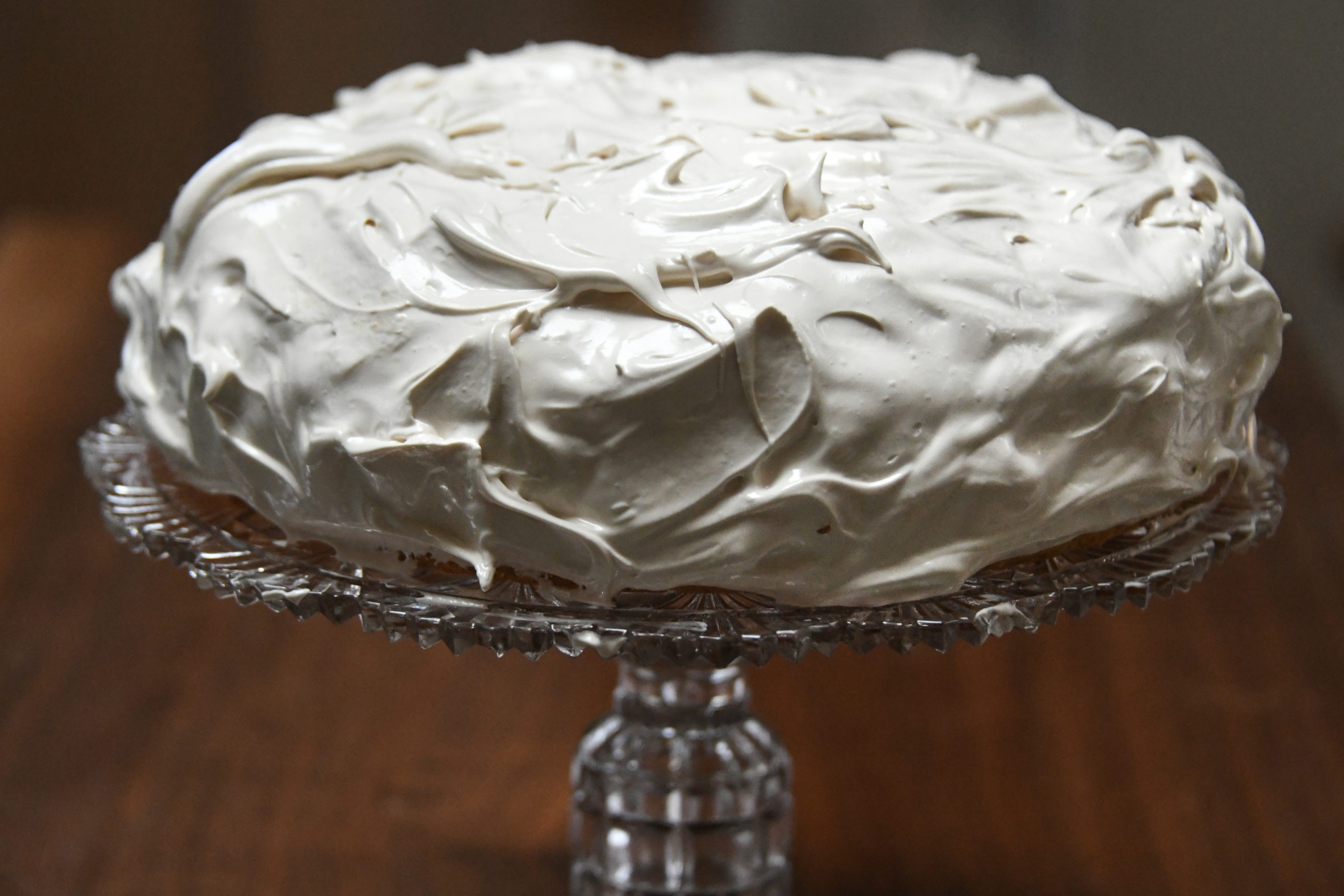 seafoam meringue iced banana cake