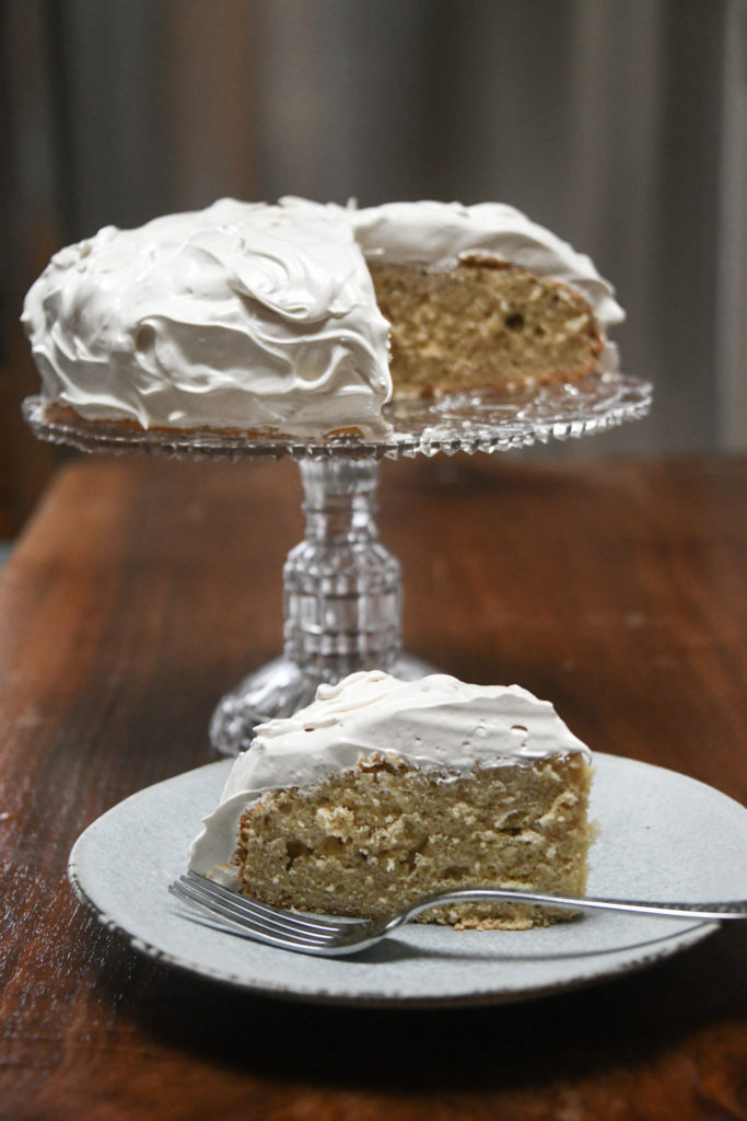  seafoam meringue on banana cake