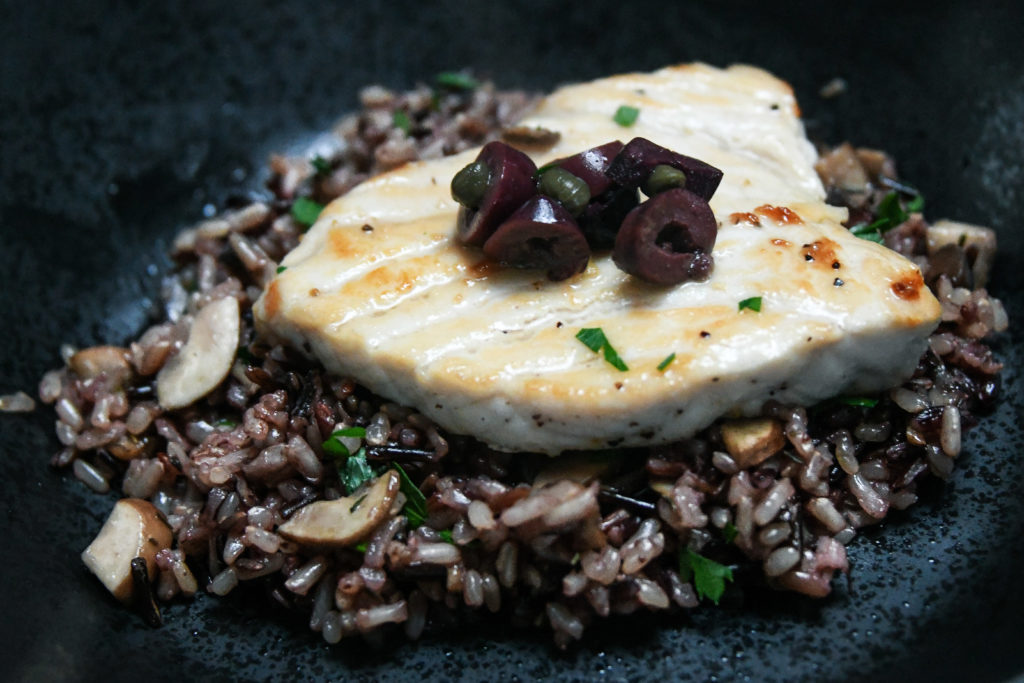 wild rice pilaf with swordfish