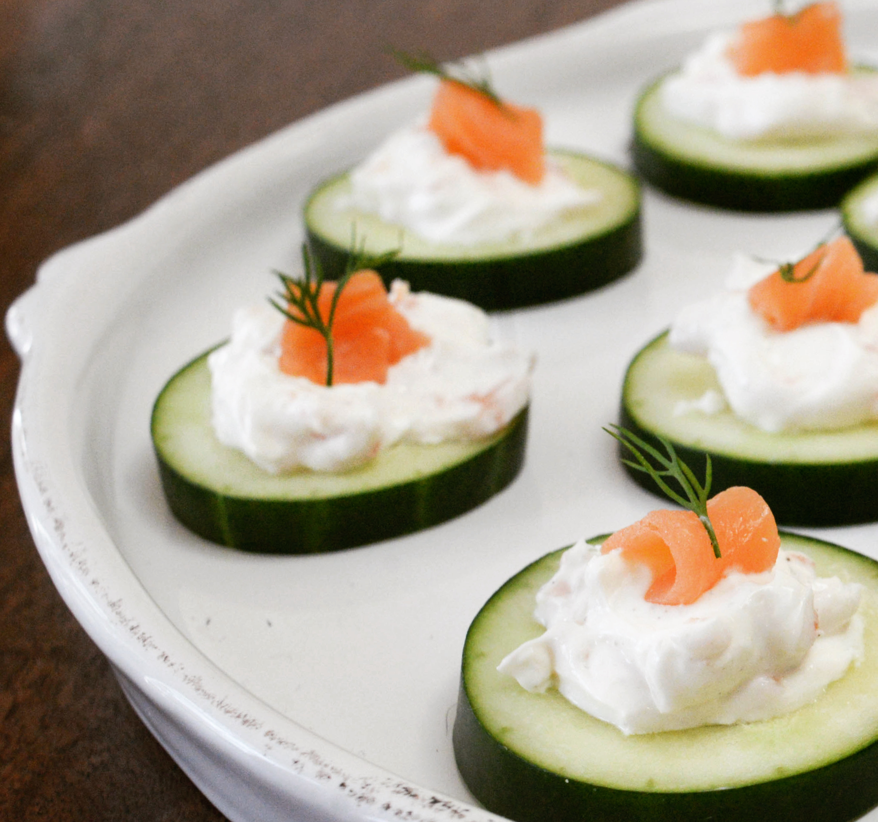 smoked salmon on cucumber rounds from Luscious Tender Juicy