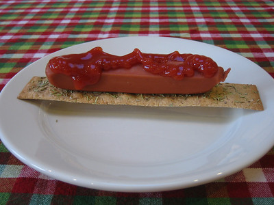 What not to eat -- hot dog on a cracker