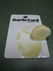 Grating garlic with the garlic card