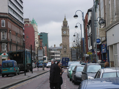 Downtown Belfast with Albert Memorial in background