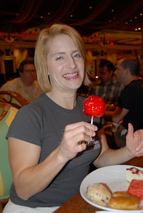 Marilee and her candied apple at the Wynn buffet