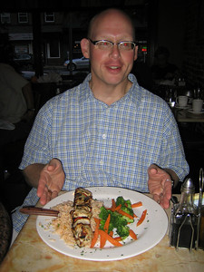 Scott with one of his favorites, chicken kebab at Al Dar