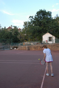 A twilight game on the clay courts of Mohonk