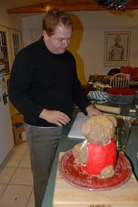 Sean with partially dressed bear