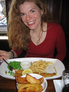 Fish, chips and peas in Notting Hill, West London