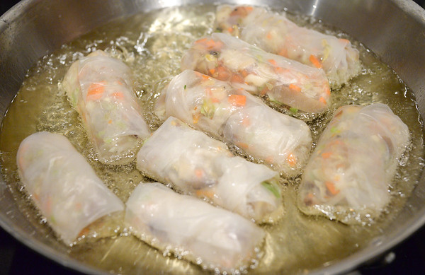 frying spring rolls