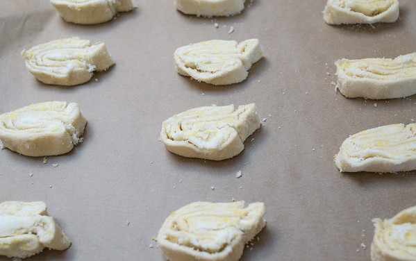 Palmiers sliced and ready to be baked