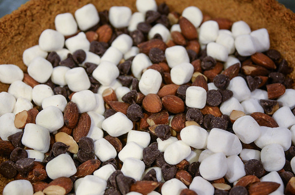 marshmallows, chocolate chips and almonds 