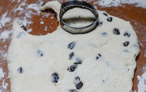 Biscuit cutter and raisin scone dough