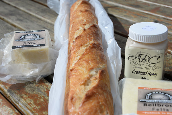Bread, cheese and honey, the go-to meal when traveling