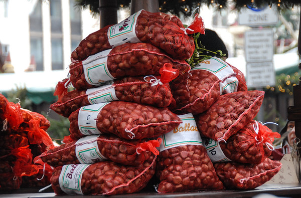 Bags of chestnuts at a European Christmas market