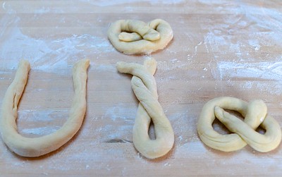 shaping pretzels